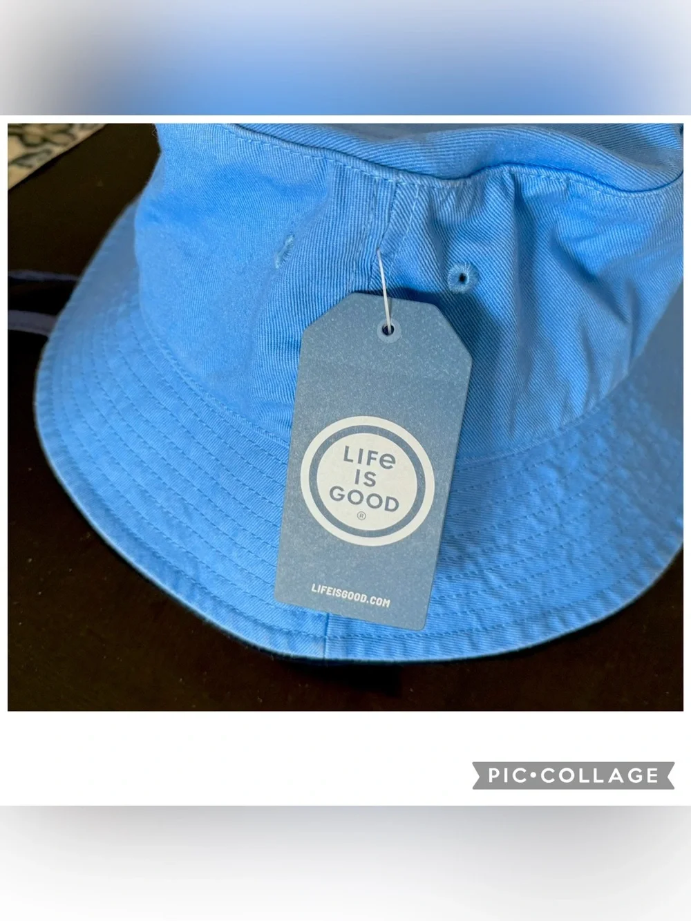 NEW Life is Good Cornflower Blue Bucket Hat Sun Hat Chin Strap One Size Cotton